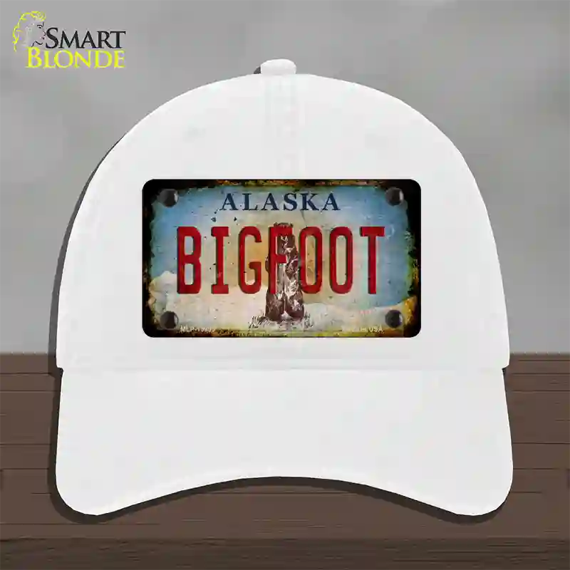 Bigfoot Alaska Novelty License Plate Hat Tag Unconstructed Cotton / White