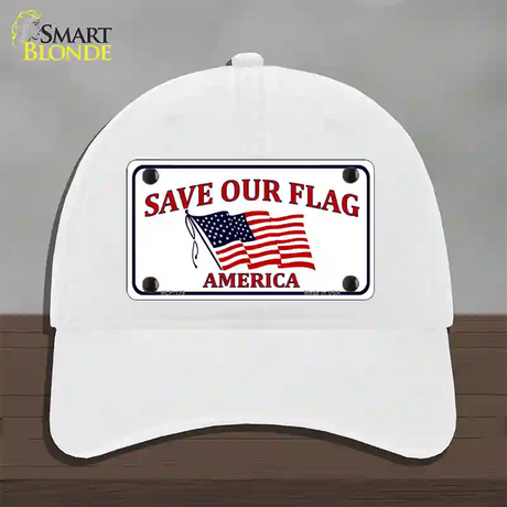 Save Our Flag Novelty License Plate Hat Unconstructed Cotton / White