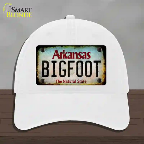 Bigfoot Arkansas Novelty License Plate Hat Tag Unconstructed Cotton / White