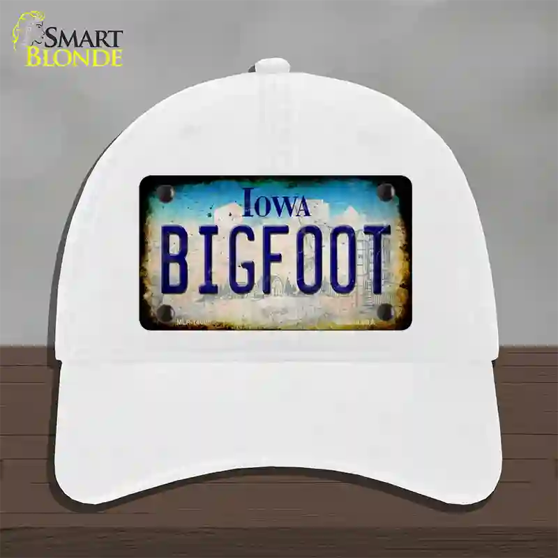 Bigfoot Iowa Novelty License Plate Hat Tag Unconstructed Cotton / White