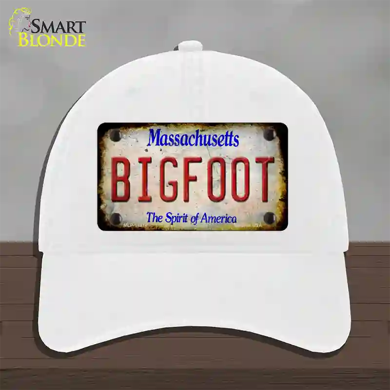 Bigfoot Massachusetts Novelty License Plate Hat Tag Unconstructed Cotton / White