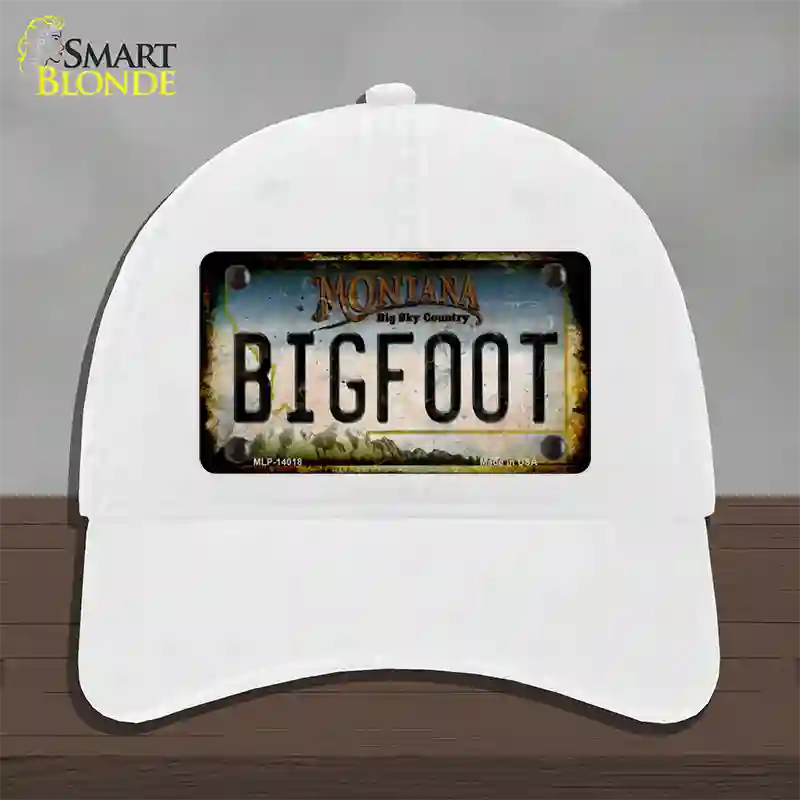 Bigfoot Montana Novelty License Plate Hat Tag Unconstructed Cotton / White