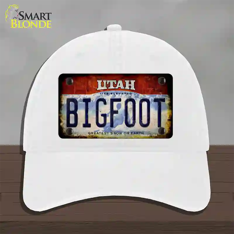 Bigfoot Utah Novelty License Plate Hat Tag Unconstructed Cotton / White