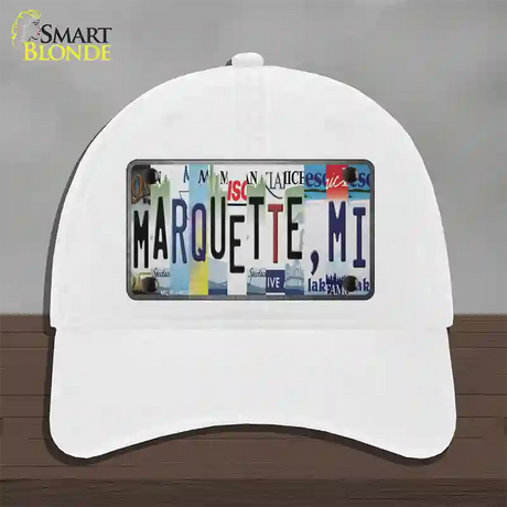 Marquette MI Strip Art Novelty License Plate Hat Tag Unconstructed Cotton / White