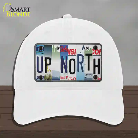 Up North Strip Art Novelty License Plate Hat Tag Unconstructed Cotton / White