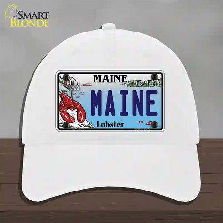 Maine Lobster Novelty License Plate Hat Unconstructed Cotton / White