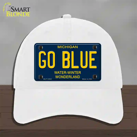 Go Blue Michigan Blue Novelty License Plate Hat Unconstructed Cotton / White