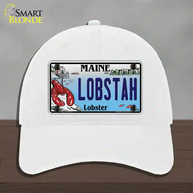 Lobstah Maine Lobster Novelty License Plate Hat Unconstructed Cotton / White