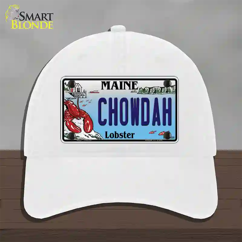 Chowdah Maine Lobster Novelty License Plate Hat Unconstructed Cotton / White