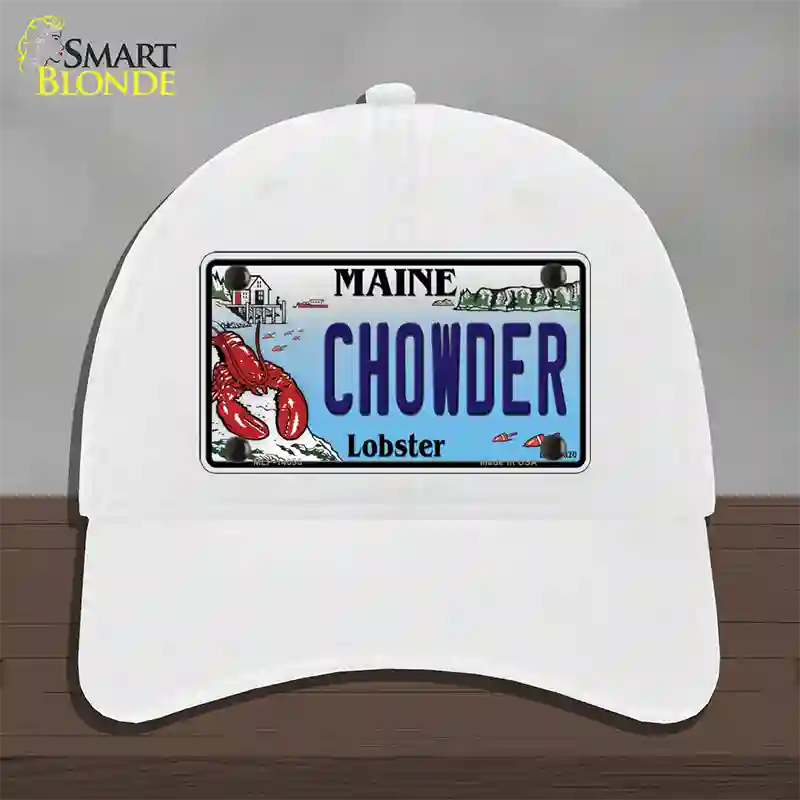 Chowder Maine Lobster Novelty License Plate Hat Unconstructed Cotton / White