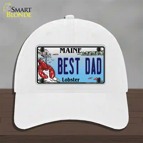 Best Dad Maine Lobster Novelty License Plate Hat Unconstructed Cotton / White