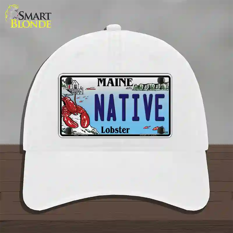 Native Maine Lobster Novelty License Plate Hat Unconstructed Cotton / White