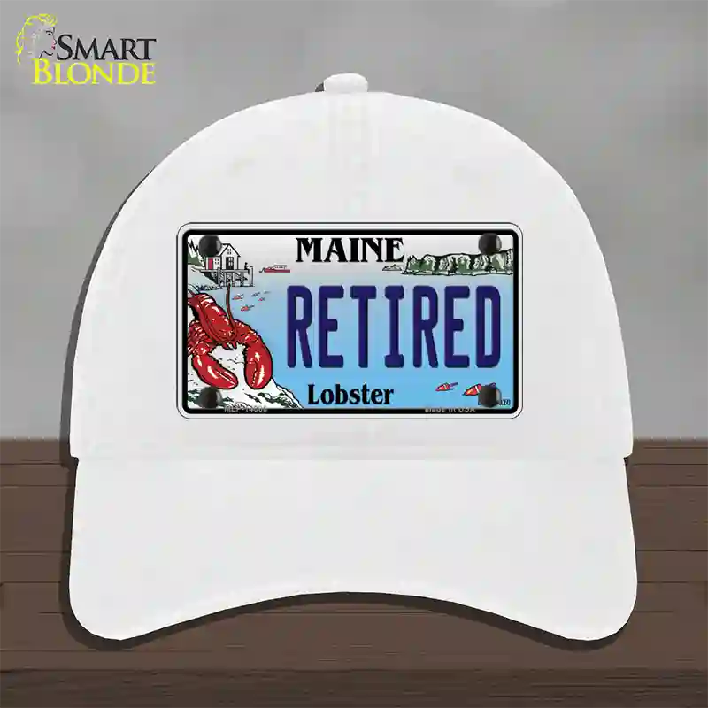 Retired Maine Lobster Novelty License Plate Hat Unconstructed Cotton / White