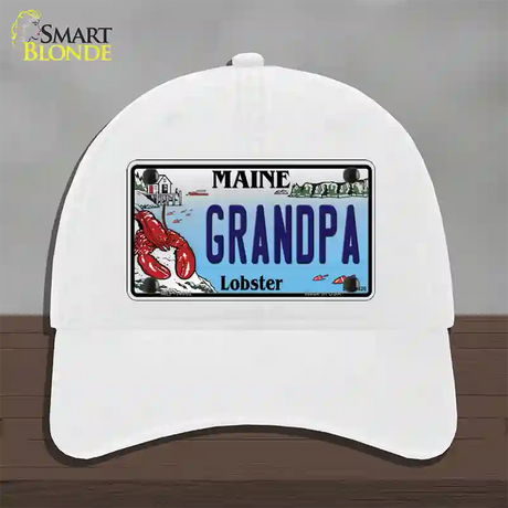 Grandpa Maine Lobster Novelty License Plate Hat Unconstructed Cotton / White