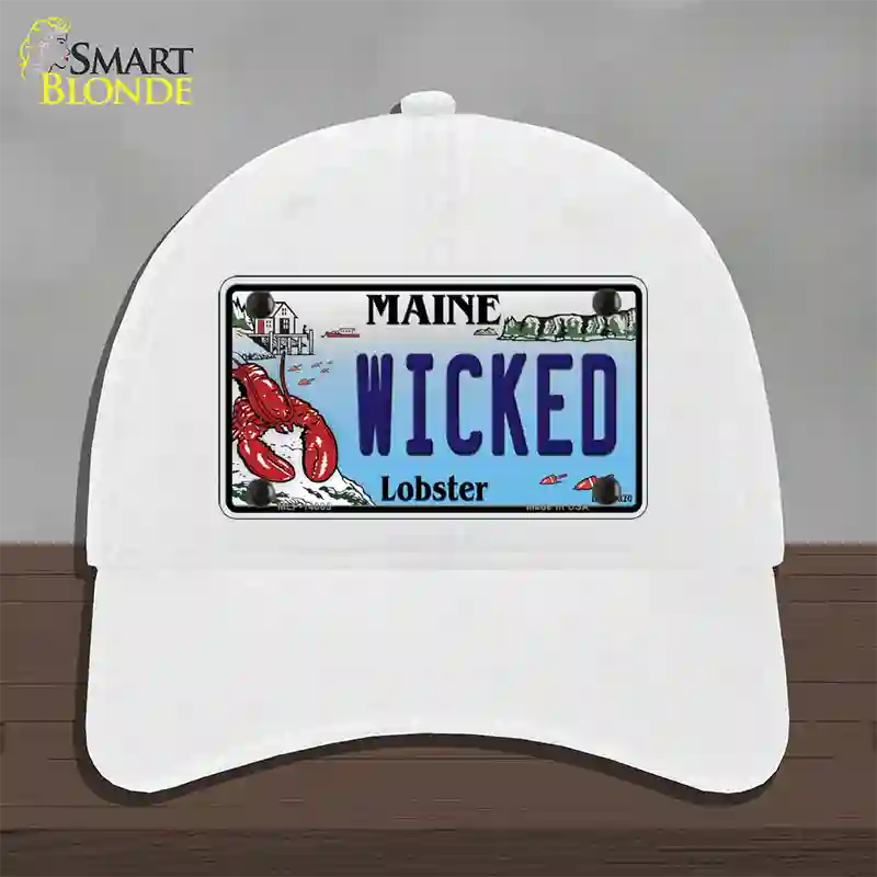 Wicked Maine Lobster Novelty License Plate Hat Unconstructed Cotton / White