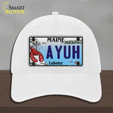 Ayuh Maine Lobster Novelty License Plate Hat Unconstructed Cotton / White