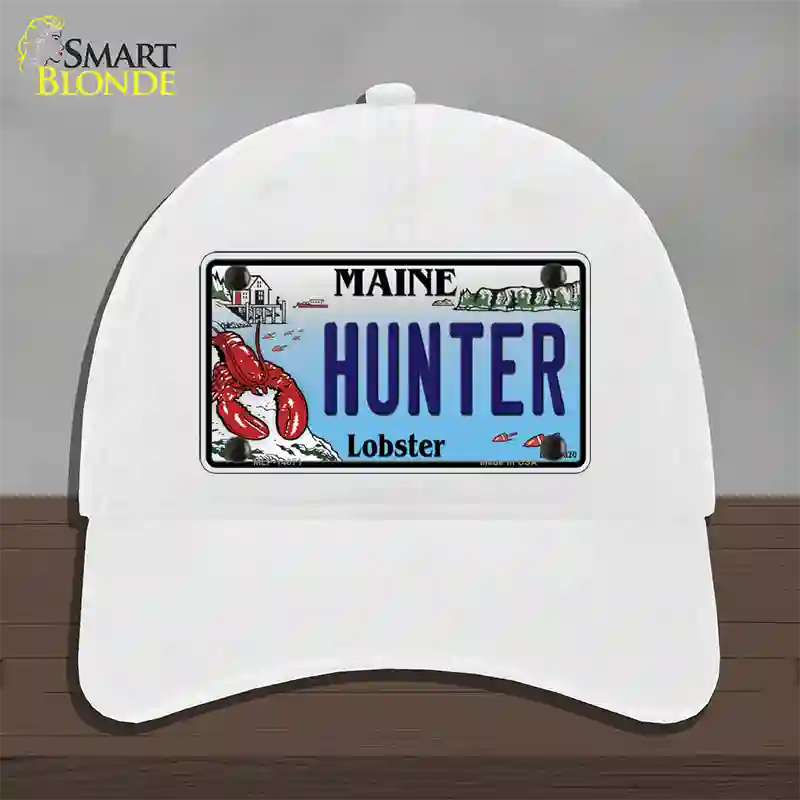 Hunter Maine Lobster Novelty License Plate Hat Unconstructed Cotton / White