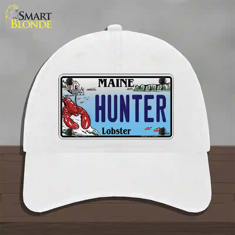 Hunter Maine Lobster Novelty License Plate Hat Unconstructed Cotton / White