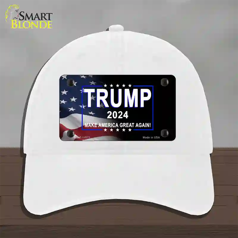 Trump 2024 Flag | Black Novelty License Plate Hat Unconstructed Cotton / White