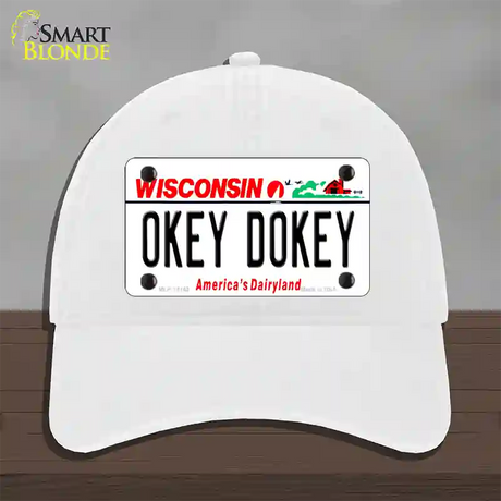 Okey Dokey Wisconsin State Background Novelty License Plate Hat Unconstructed Cotton / White