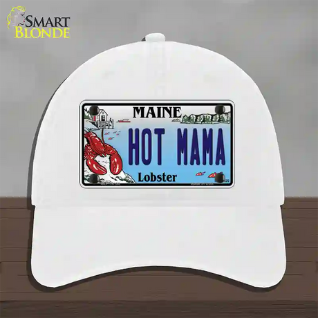 Hot Mama Maine Lobster Novelty License Plate Hat Unconstructed Cotton / White