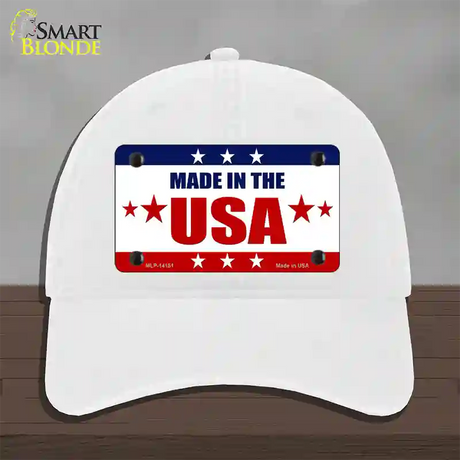 Made in the USA Novelty License Plate Hat Unconstructed Cotton / White