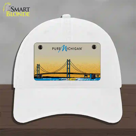 Pure Michigan Mackinac Bridge Novelty License Plate Hat Unconstructed Cotton / White