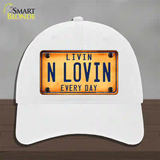 Livin N Lovin Everyday Novelty License Plate Hat Unconstructed Cotton / White