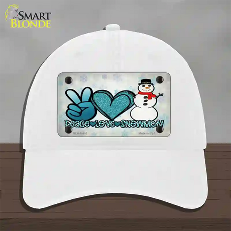 Peace Love Snowman Novelty License Plate Hat Unconstructed Cotton / White