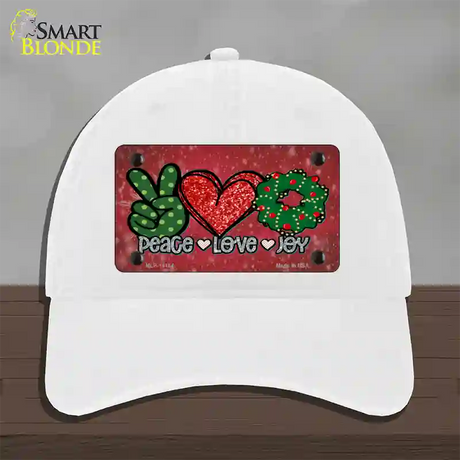 Peace Love Joy Novelty License Plate Hat Unconstructed Cotton / White