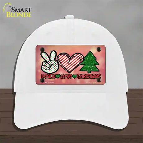 Peace Love Christmas Novelty License Plate Hat Unconstructed Cotton / White