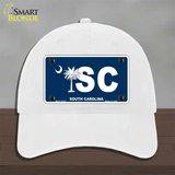 SC South Carolina Flag Novelty License Plate Hat Unconstructed Cotton / White