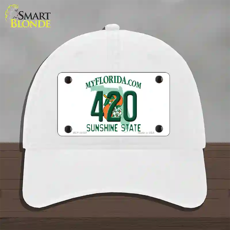 420 Florida Novelty License Plate Hat Unconstructed Cotton / White