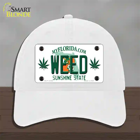 Weed Florida Novelty License Plate Hat Unconstructed Cotton / White