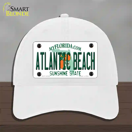 Atlantic Beach Florida Novelty License Plate Hat Unconstructed Cotton / White