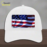 American Flag Wavy Novelty License Plate Hat Unconstructed Cotton / White