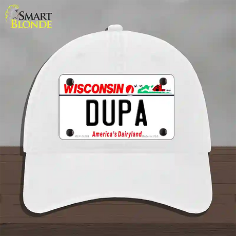 Dupa Wisconsin Novelty License Plate Hat Unconstructed Cotton / White