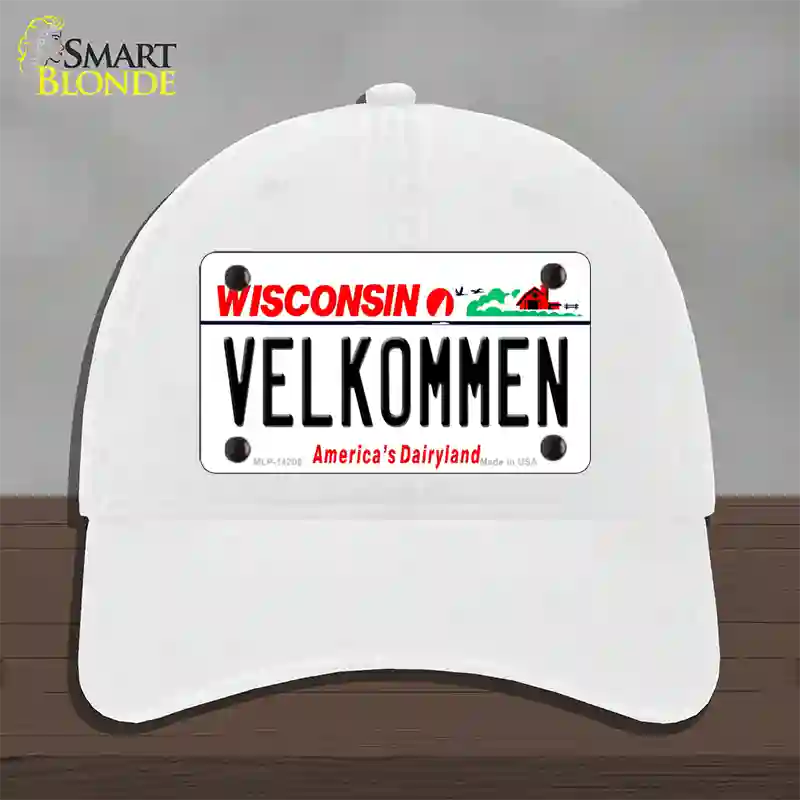 Velkommen Wisconsin Novelty License Plate Hat Unconstructed Cotton / White