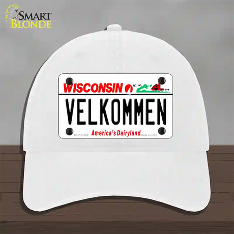 Velkommen Wisconsin Novelty License Plate Hat Unconstructed Cotton / White