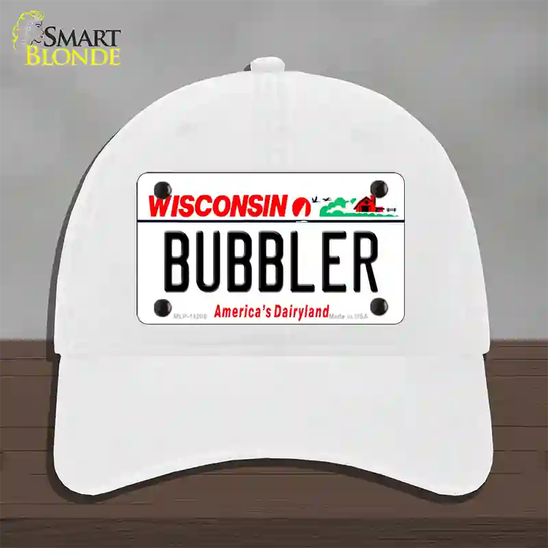 Bubbler Wisconsin Novelty License Plate Hat Unconstructed Cotton / White