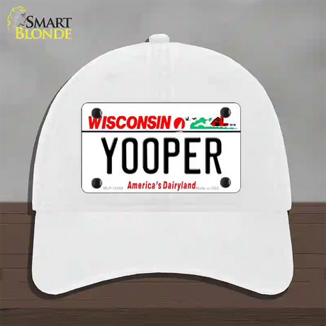 Yooper Wisconsin Novelty License Plate Hat Unconstructed Cotton / White