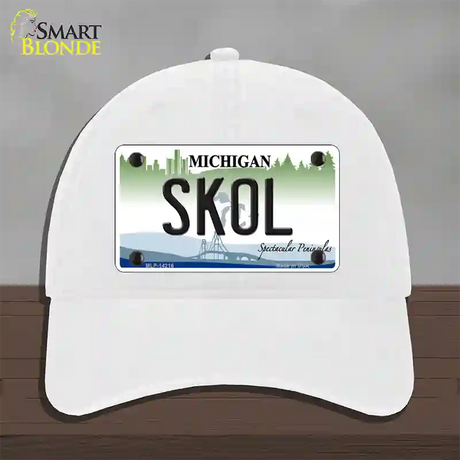 Skol Michigan Novelty License Plate Hat Unconstructed Cotton / White