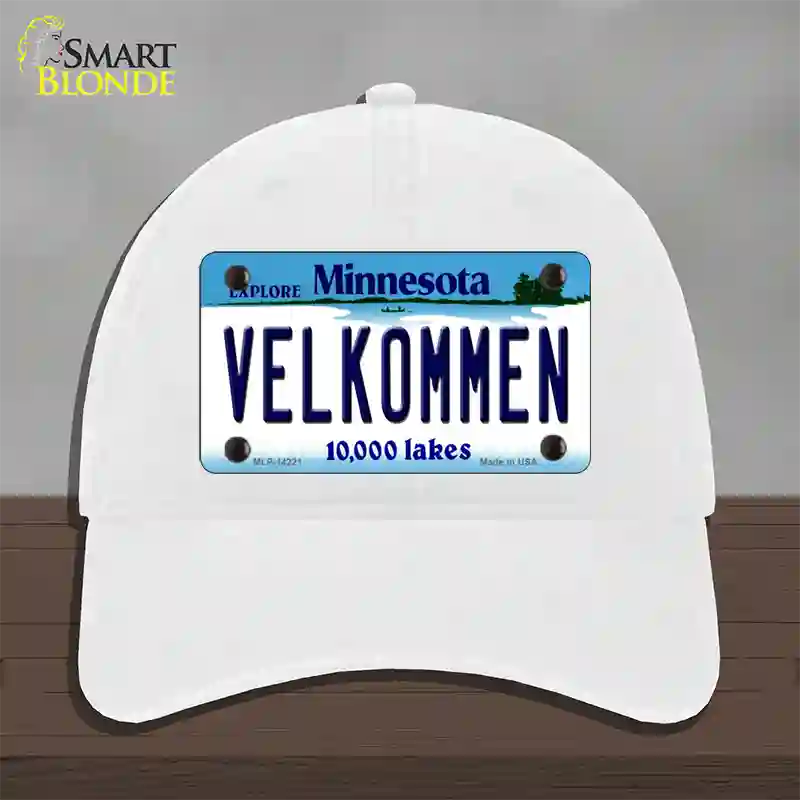 Velkommen Minnesota Novelty License Plate Hat Unconstructed Cotton / White