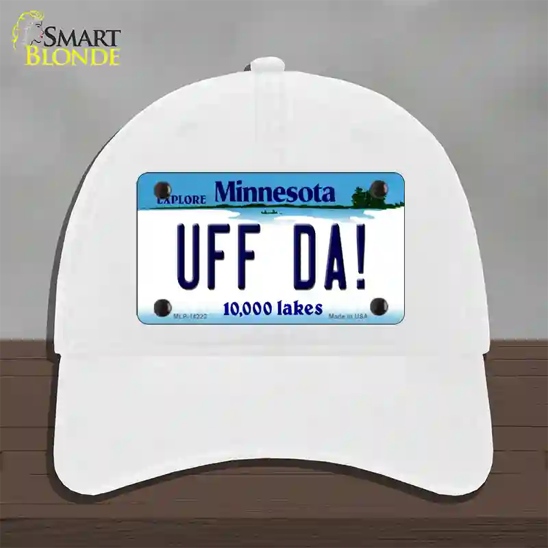 Uff Da Minnesota Novelty License Plate Hat Unconstructed Cotton / White