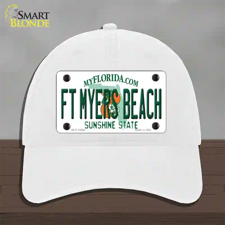 Florida FT Myers Beach Novelty License Plate Hat Unconstructed Cotton / White