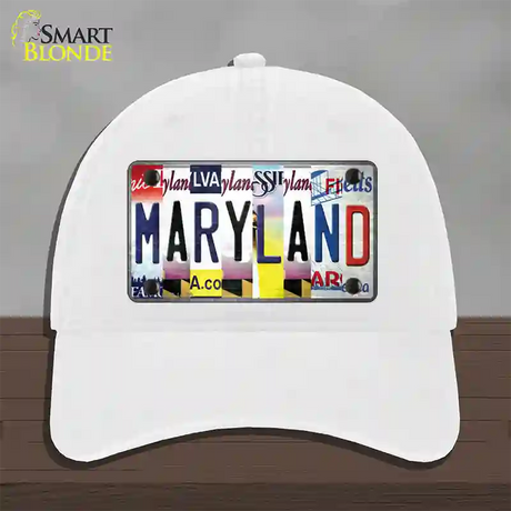 Maryland Strip Art Novelty License Plate Hat Unconstructed Cotton / White