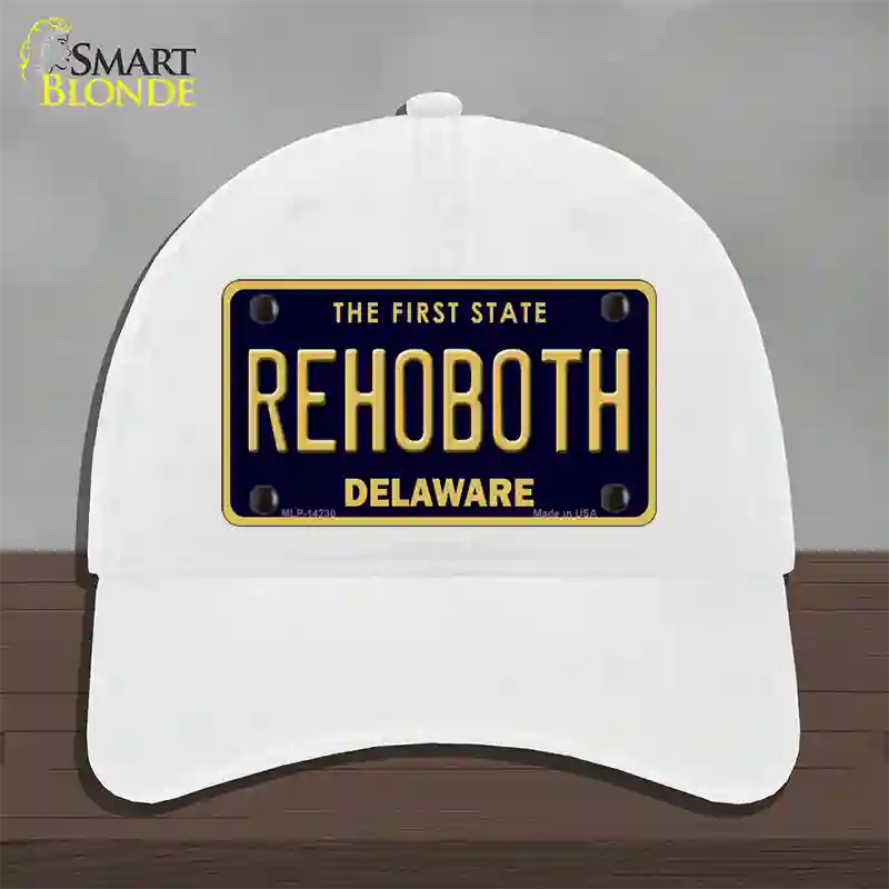 Rehoboth Delaware Novelty License Plate Hat Unconstructed Cotton / White