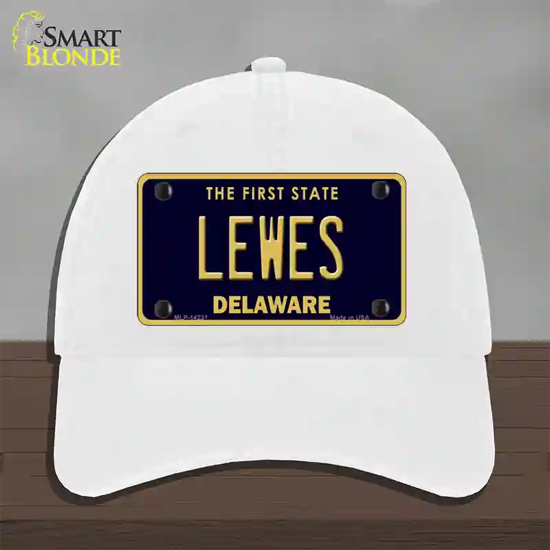 Lewes Delaware Novelty License Plate Hat Unconstructed Cotton / White