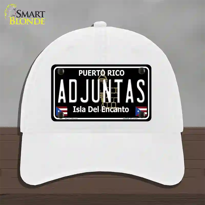 Adjuntas Puerto Rico Black Novelty License Plate Hat Unconstructed Cotton / White