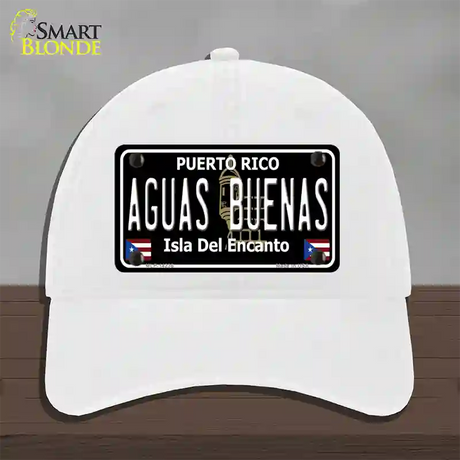 Aguas Buenas Puerto Rico Black Novelty License Plate Hat Unconstructed Cotton / White